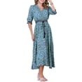 thumbnail image 4 of INSPIRE CHIC Vestido Maxi Boho para Mujeres, Vestido Floral Largo de Verano con Mangas 3/4, Talla XL, Azul, 4 of 6