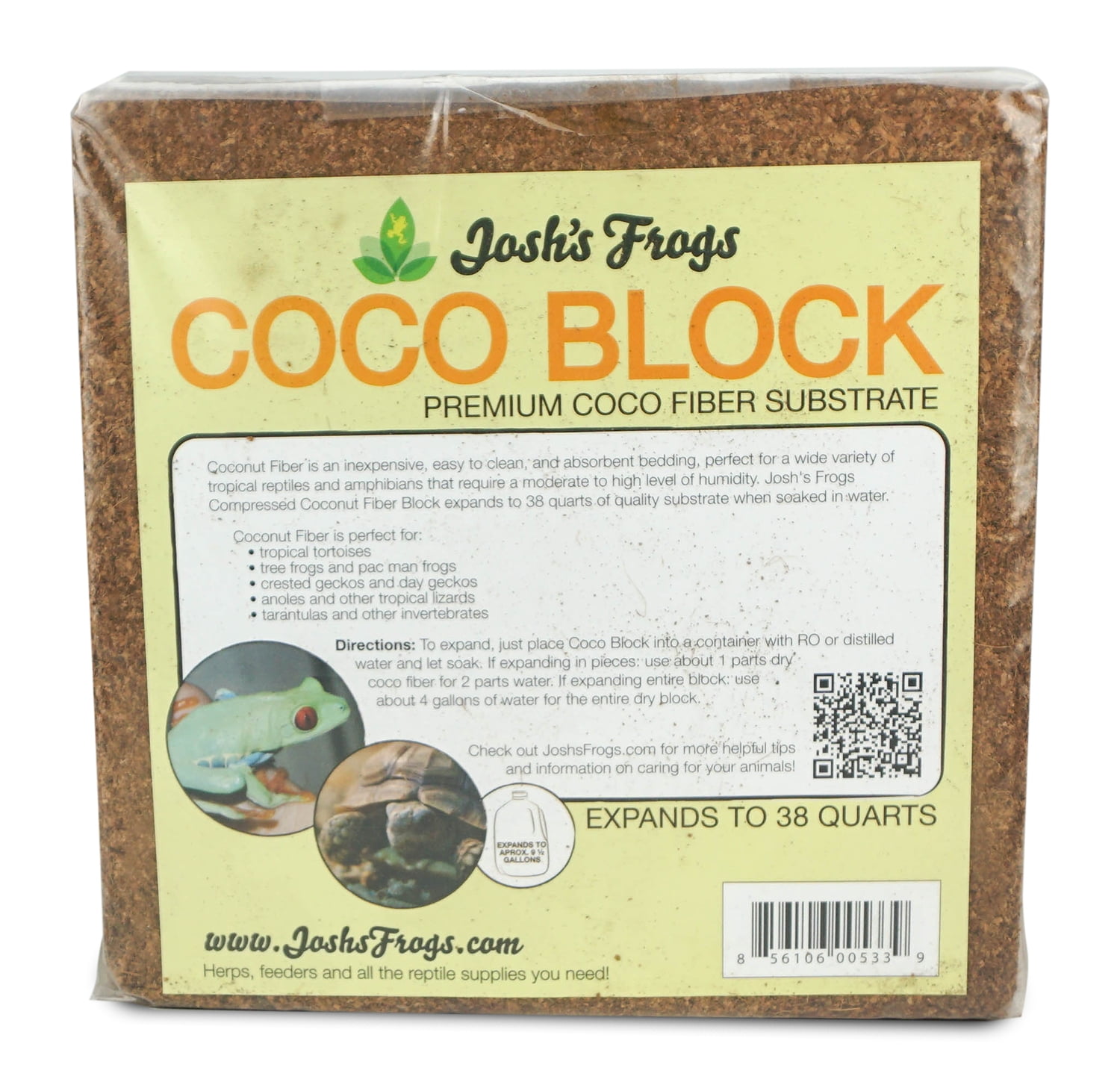 Josh's Frogs Coco Block Fine Coco Fiber (5 kg/38 Quarts)