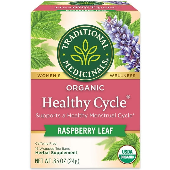 Traditional Medicinals Organic Healthy Cycle Raspberry Leaf Herbal Tea 16 Tea Bags Pack of 3