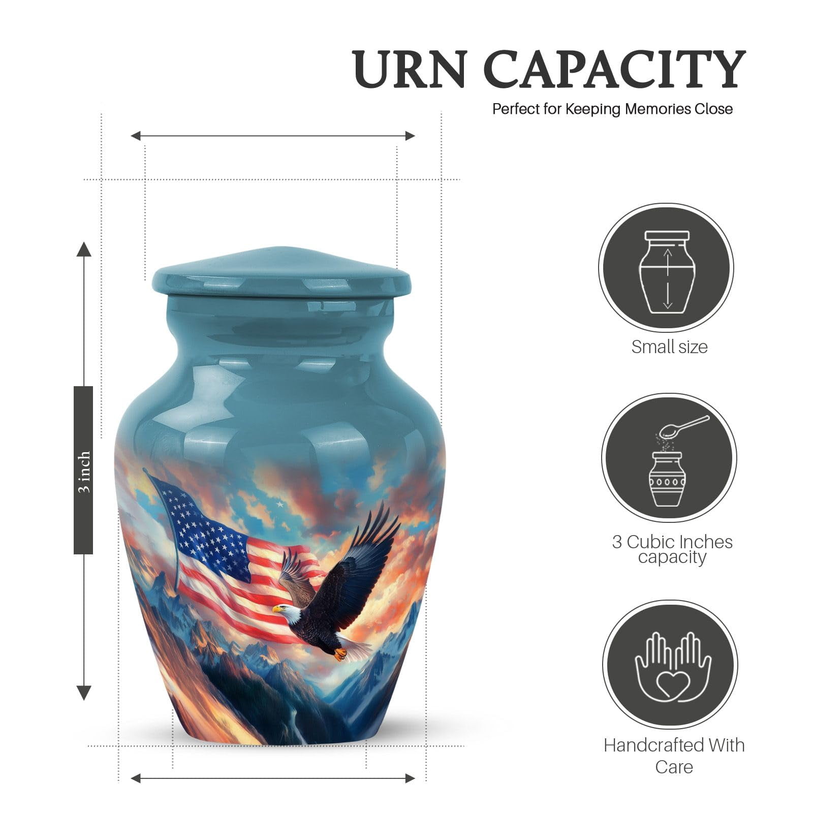 KARYLIZ American Flag Eagle Urns for Ashes – Combo of 5 with 10 Inch Large Memorial Cremation Urn for Adult Women & Men and 3 Inch Small Keepsake Burial Urns for Human Ashes – Patriotic Funeral Set