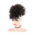 thumbnail image 1 of Synthetic Short Kinky Curly Drawstring Ponytail with Bangs, Clip in Afro High Puff Hair Bun Hairpiece, 1 of 7