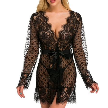 

Fiudx Sexy Underwear Lace Transparent Front Cardigan Pajamas Women s Sexy Suspender Nightdress Erotic Lingerie Lace Transparent Front Cardigan Pajamas Ladies Sexy Sling Nightdress Black XL