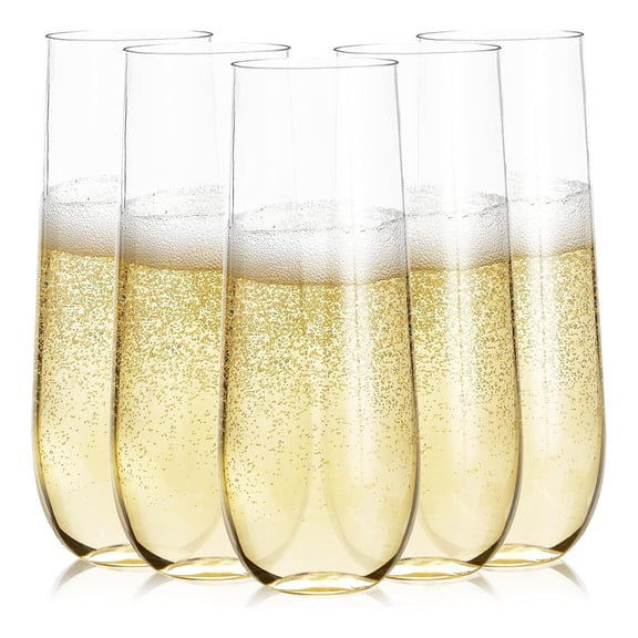 Prestee 24 Plastic Champagne Flutes Disposable (Heavy Duty) | Clear Plastic Champagne Glasses for Parties | Clear Plastic Cups | Plastic Toasting Glasses | Mimosa Glasses