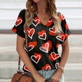 thumbnail image 2 of VNKIDY Women's T-Shirt Heart Print V Neck Short Sleeve Tees Relaxed Fit Stretch Casual Top For Valentines Day Daily Outdoor Wear Cozy Top, 2 of 4