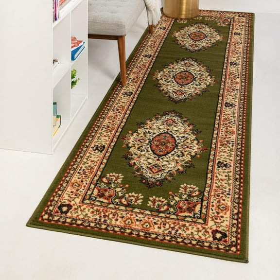 Unique Loom Reza Collection Area Rug - Washington (3' 1" x 16' 5" Runner Green/Cream)