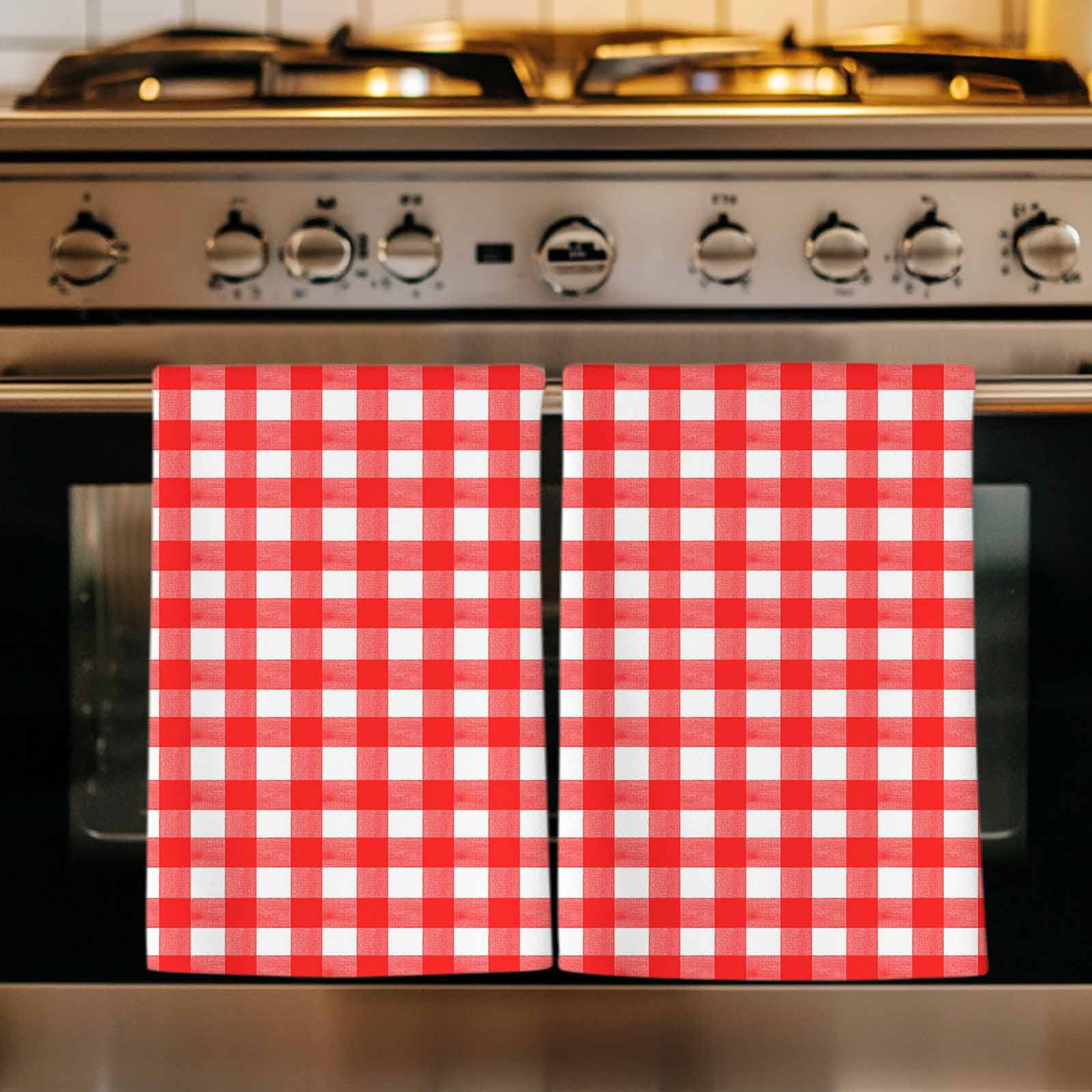Dish Towels, Red Buffalo Plaid Absorbent Kitchen Towels 2 PCS, Pastoral Checkered Microfiber Hand Towels Dish Cloths Tea Towels for Home&nbsp;Bathroom Cleaning Drying,18X28-Inch,