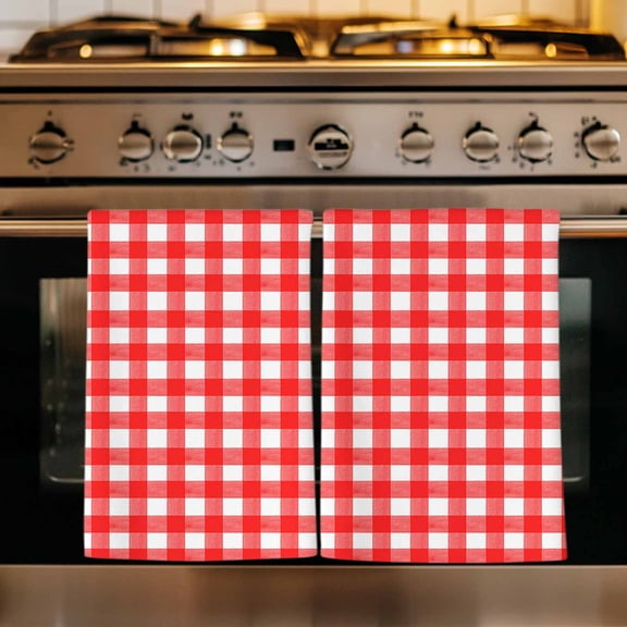 Red Kitchen Towels Set of 1, Country French Rustic Buffalo Plaid Modern Art Absorbent Dish Towels for Kitchen, Microfiber Hand Towel, Quick Drying Tea Towel for Cleaning Decorative Dishcloths