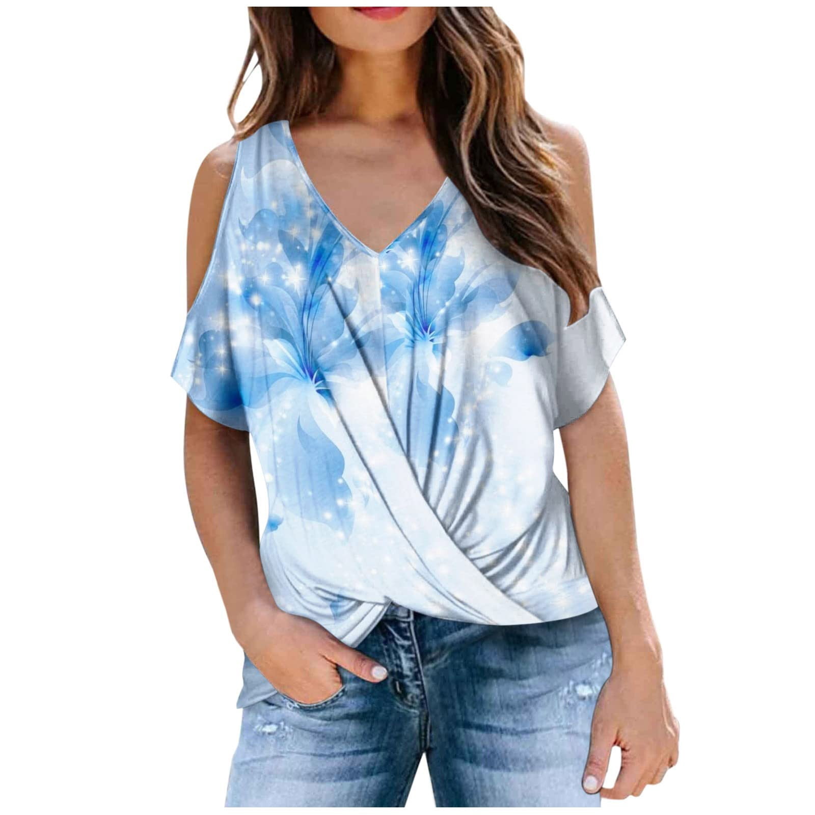 Ladies V-Neck Blouse Printed T Shirts 