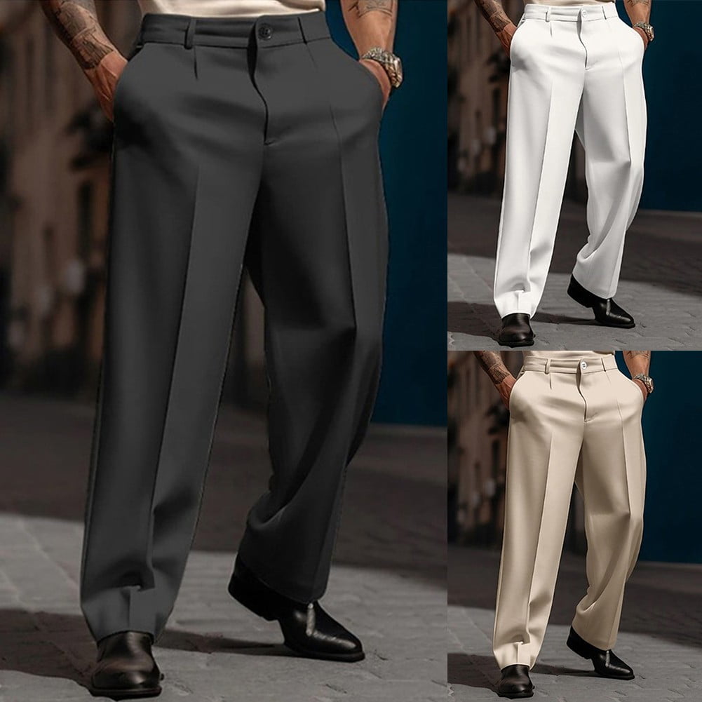Men Elegant Wide Leg Straight Dress Pants Formal Business Trousers Suit  Pants - Walmart.com
