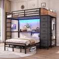thumbnail image 5 of Torveric Bunk Bed with Hall Tree Twin Over Twin, L-Shaped Gaming LED Bunk Bed with Desk and Storages, Small Space Apartment Furniture Gift Black, 5 of 15