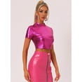 thumbnail image 4 of DARING DIVA Women's Mock Neck Short Sleeve Metallic Crop Tops T-Shirts XL Hot Pink, 4 of 6