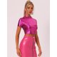 thumbnail image 4 of Disfraz de navidad Top corto metalizado de manga corta con cuello alto para mujer Rosa Caliente L, 4 of 6