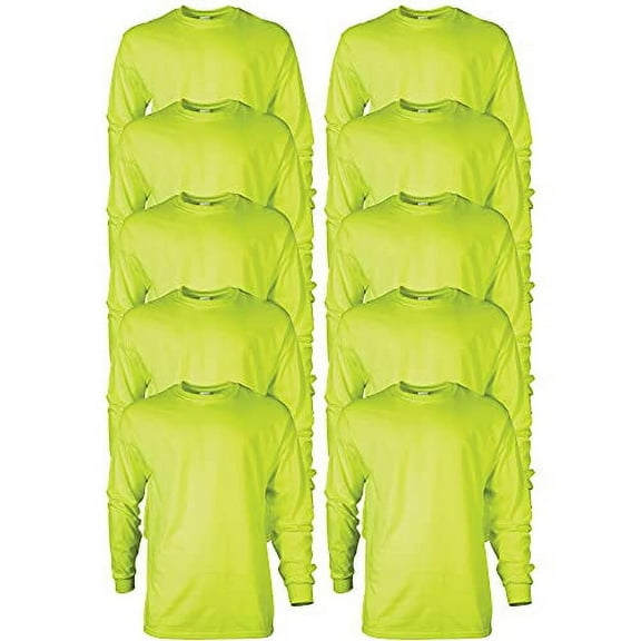 Gildan Men's Ultra Cotton Long Sleeve T-Shirt, Style G2400, Multipack, Safety Green (10-Pack), Large
