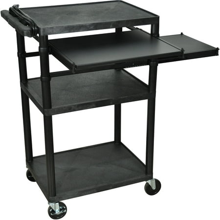 Luxor 3-Shelf A/V Cart with Electric and Pullout Shelves, Black
