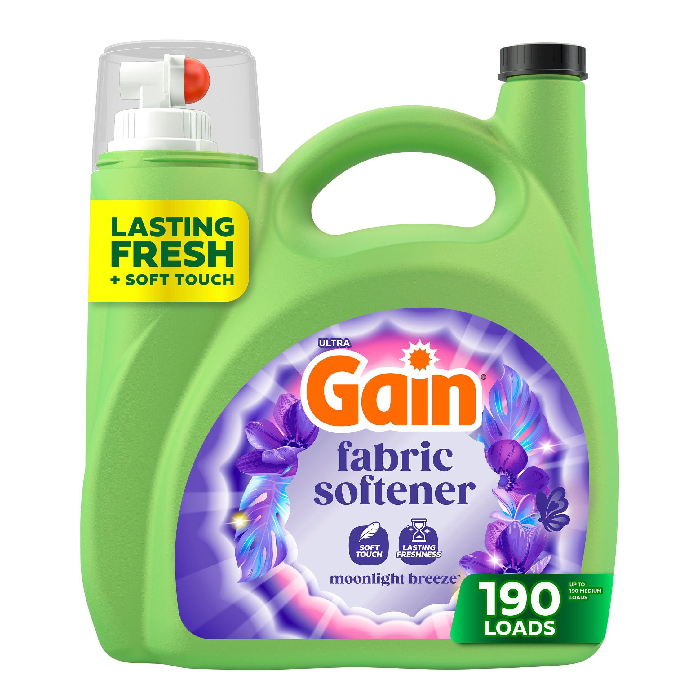 (4 pack) Gain Liquid Laundry Fabric Softener and Conditioner, Moonlight Breeze Scent, 140 fl oz, 190 Loads