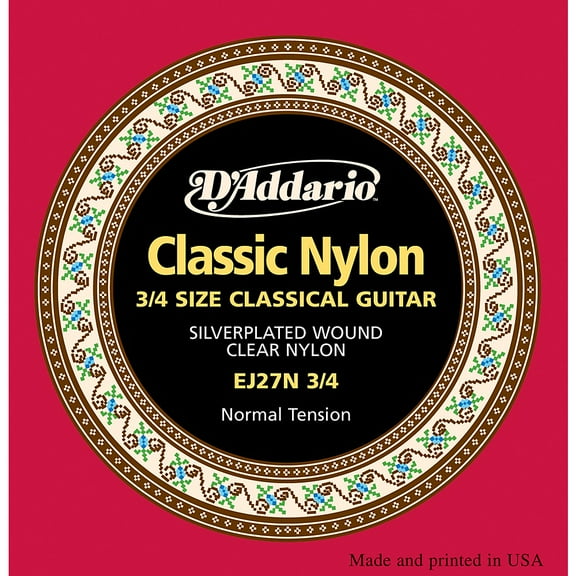 D'Addario EJ27N 3/4 Student Nylon Fractional Classical Guitar Strings, Normal Tension