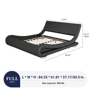 Allewie Full Size Platform Bed Frame with Curved Adjustable Headboard, Faux Leather Upholstered Style, 10 Mattress Recommended, Black