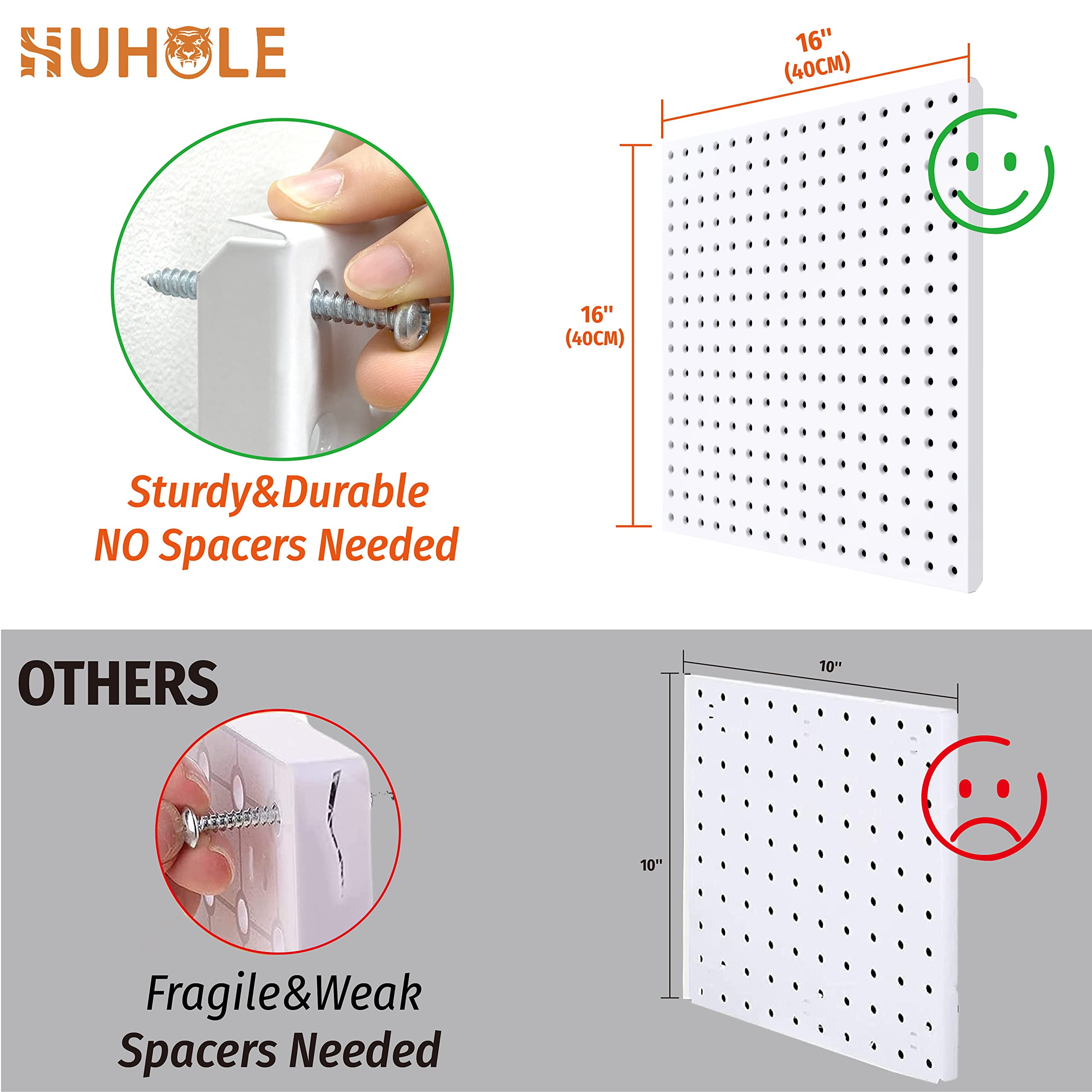HUHOLE White Pegboard Organizer 4PC, 32-inch X 32-inch Metal Peg Board, Powder-Coated
