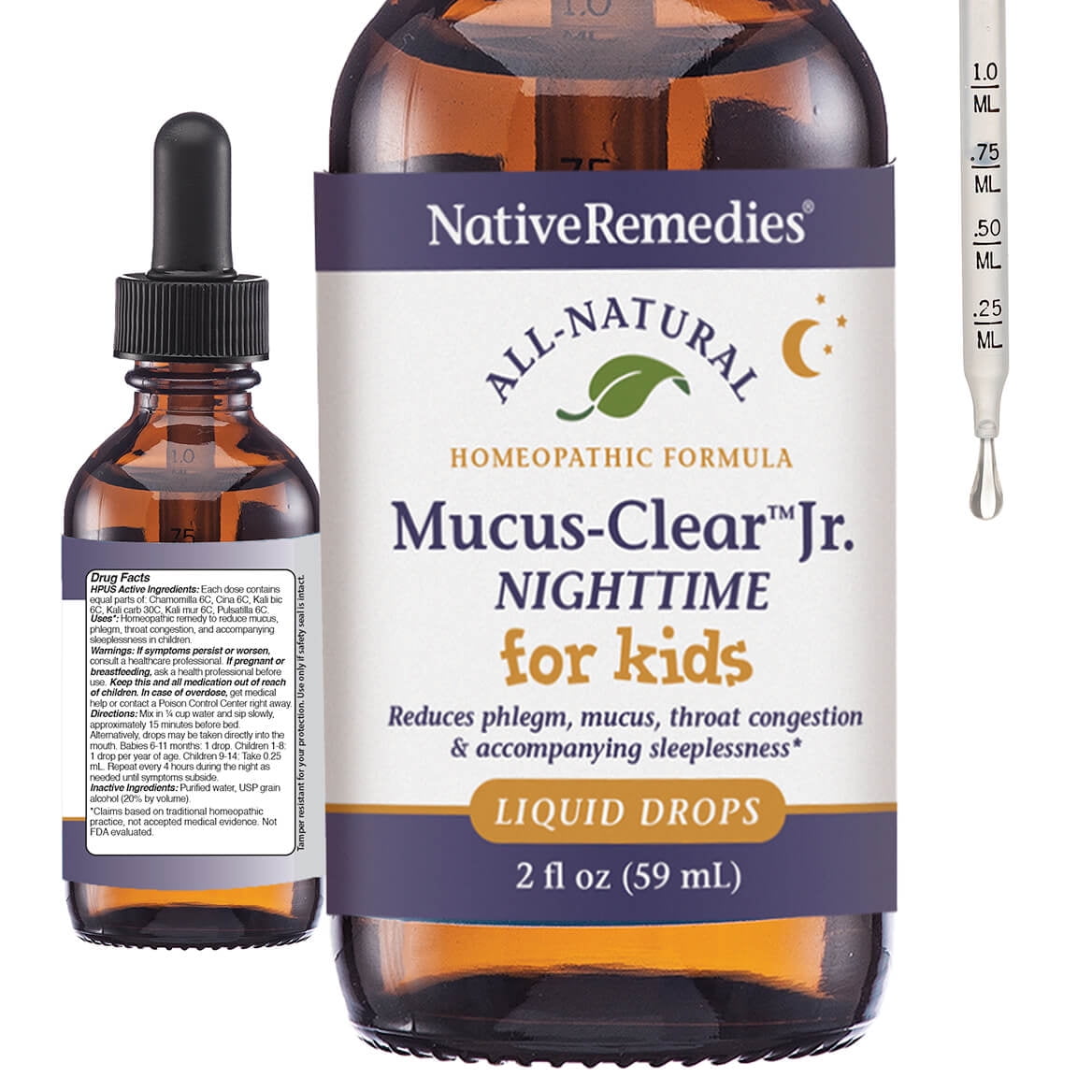 Native Remedies Mucus-Clear Jr. Nighttime - Kids Cough & Cold - Natural Nighttime Cough & Cold Support for Children, Nasal Decongestant, Sore Throat,