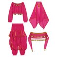 thumbnail image 5 of Disfraz de Halloween de Bollywood para niñas, traje de danza del vientre Oriental Indio, Top corto dividido, pantalones, tocado con cadena en la cintura, pañuelo para la cabeza, 5 of 5