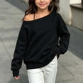 thumbnail image 5 of Atogsazn Kids Girls Off Shoulder Sweatshirt Childrens Casual Loose Long Sleeve Pullover Tops Fall Winter Sweater Black 5-6 Years Fashion, 5 of 8