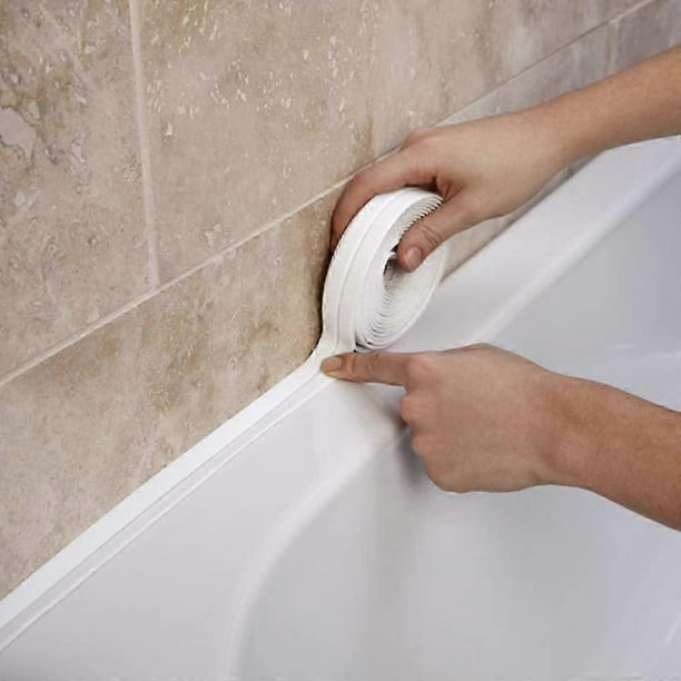Cinta de calafateo Riakoob, cinta de sellado decorativa autoadhesiva de PE, utilizada para fregadero de cocina, inodoro, baño, bañera, suelo, pared, protector de bordes, blanco; largo