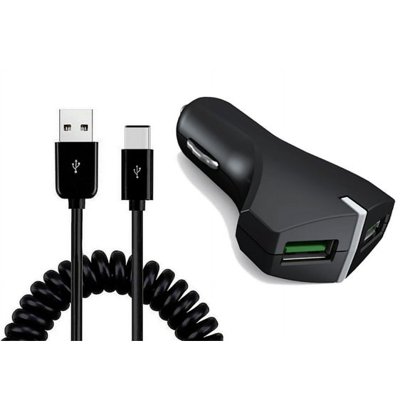 Car Charger for OnePlus Nord N300/N200/N30 - 36W Fast 2-Port USB Coiled Cable Type-C Quick Charge DC Socket for OnePlus Nord N300/N200/N30