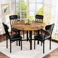 thumbnail image 1 of Lamerge Round Dining Table Set for 4,Wood Round Kitchen Table and Chairs Set for 4,Modern Dining Room Table Set with 4 Faux Leather Chairs,Round Dinner Table for Small Space,Walnut, 1 of 8