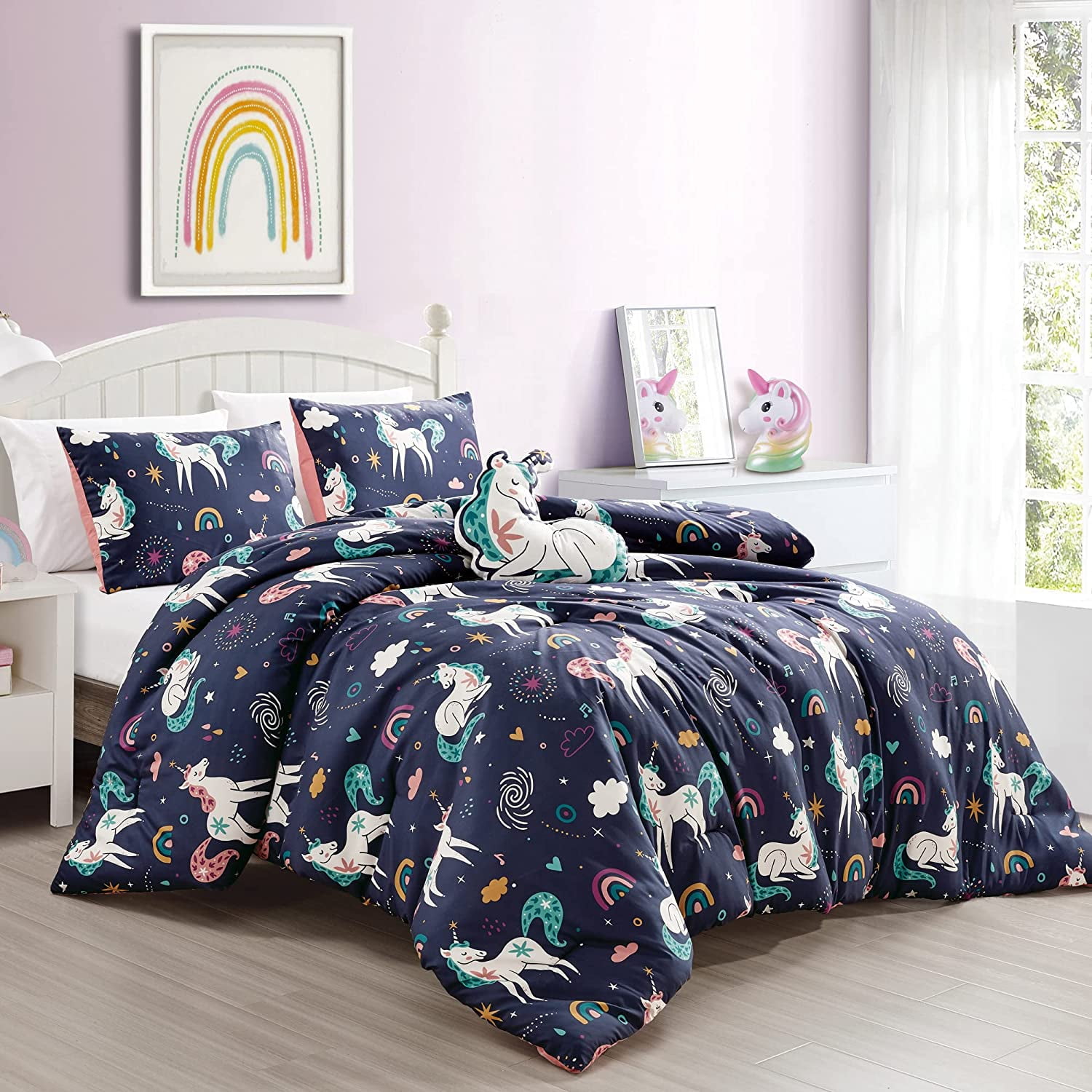 Chezmoi Collection 4Piece Kids MultiColor Cute Magical Unicorn Love Hearts Microfiber