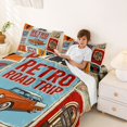 thumbnail image 3 of Manfei Vintage Sports Car Bed Sheets,Retro Letter Pattern Full Size Sheets,Blue Orange,4-Piece,1 Flat Sheet, 1 Fitted Sheet and 2 Pillowcases, 3 of 6