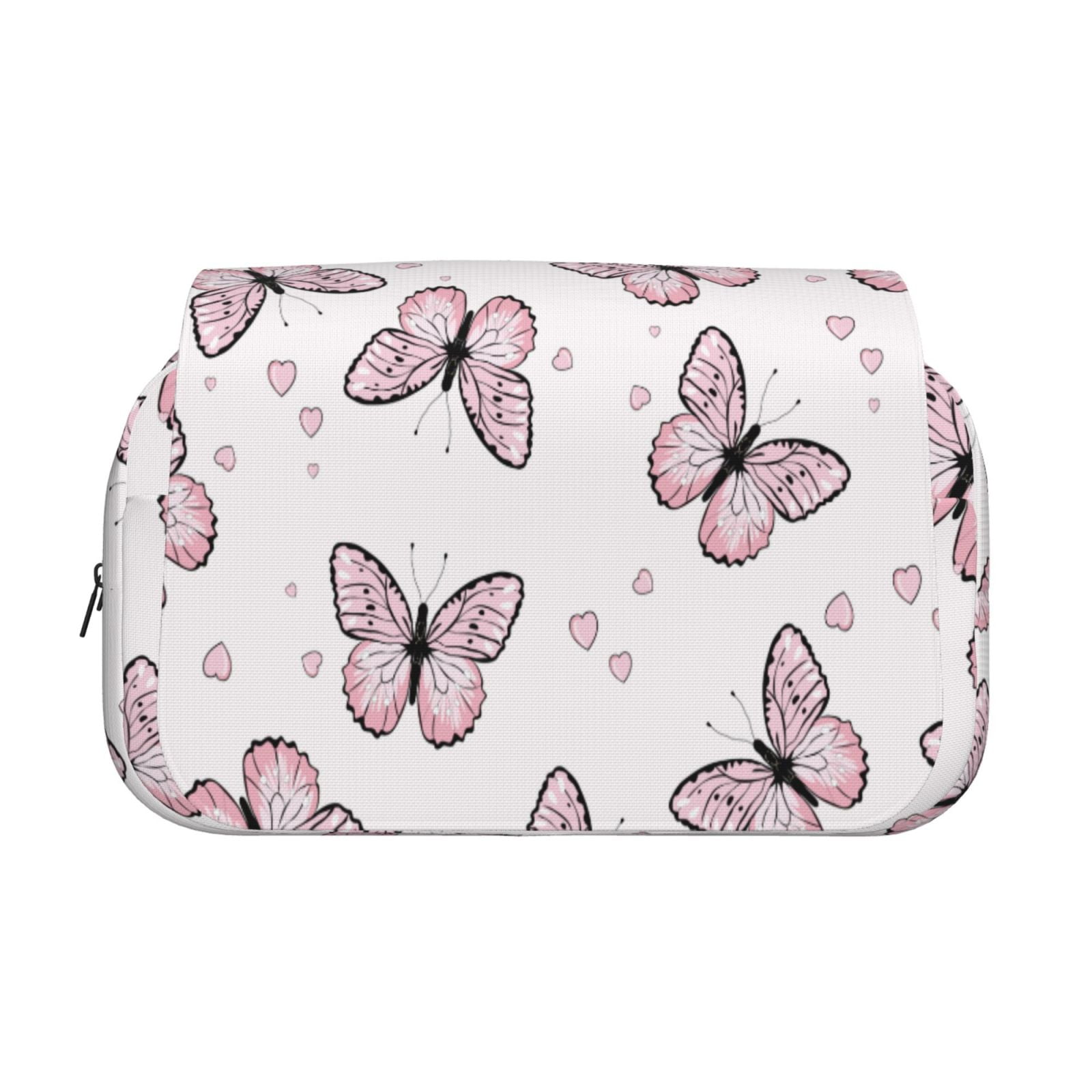 Rateoe Butterflies (2) Pattern Double Clamshell Pen Case, Storage Organizer with Two Zipper Compartments– Holds Up to 50 Pencils & Pens