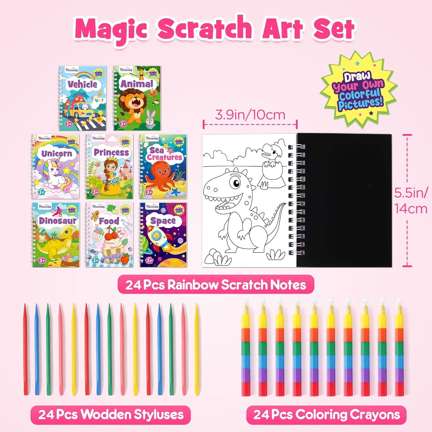 Mocoosy 24 Pack Scratch Art  Party Favors for Kids, Easter Basket Stuffers Bulk, Double Side Mini Coloring Books, Goodie Bag Stuffers Girls Boys Birthday Gifts Student Classroom Prizes