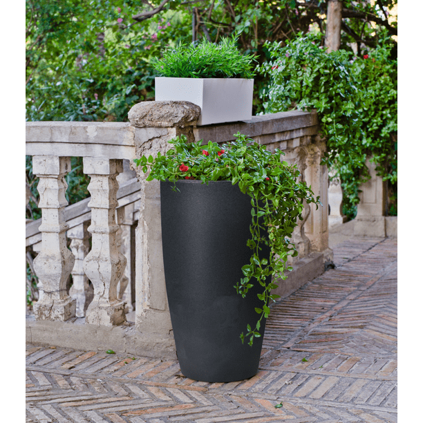 Ecobo Maceta de 71,1 cm de Alto | Ecológica, Duradera y Ligera | Para Uso en Interiores y Exteriores, Resistente a la Intemperie, Diseño Contemporáneo de Artesanos Brasileños - Negro Jaspeado