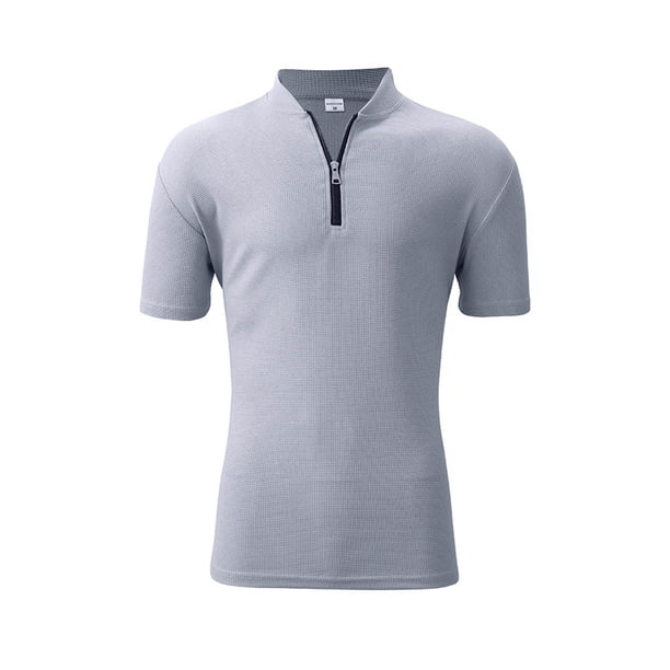 Camisas de Manga Corta de los Hombres Casual Color Sólido Stand Up Collar Cremallera Deportes Top, Manga Corta Tops de Verano para el Ejercicio