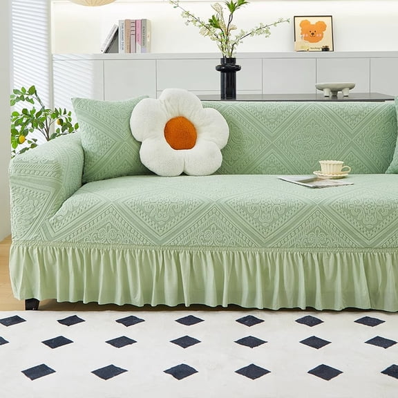 suxuMhao Skirt Style Sofa Cover for Couch, Stretch Sofa Covers Washable, Non Slip Scratch Resistant 3 Seater Couch Cover, Sofa Size Slipcovers Fit 74.8-90.55 Inches, Light Green,1 Piece, Style 3