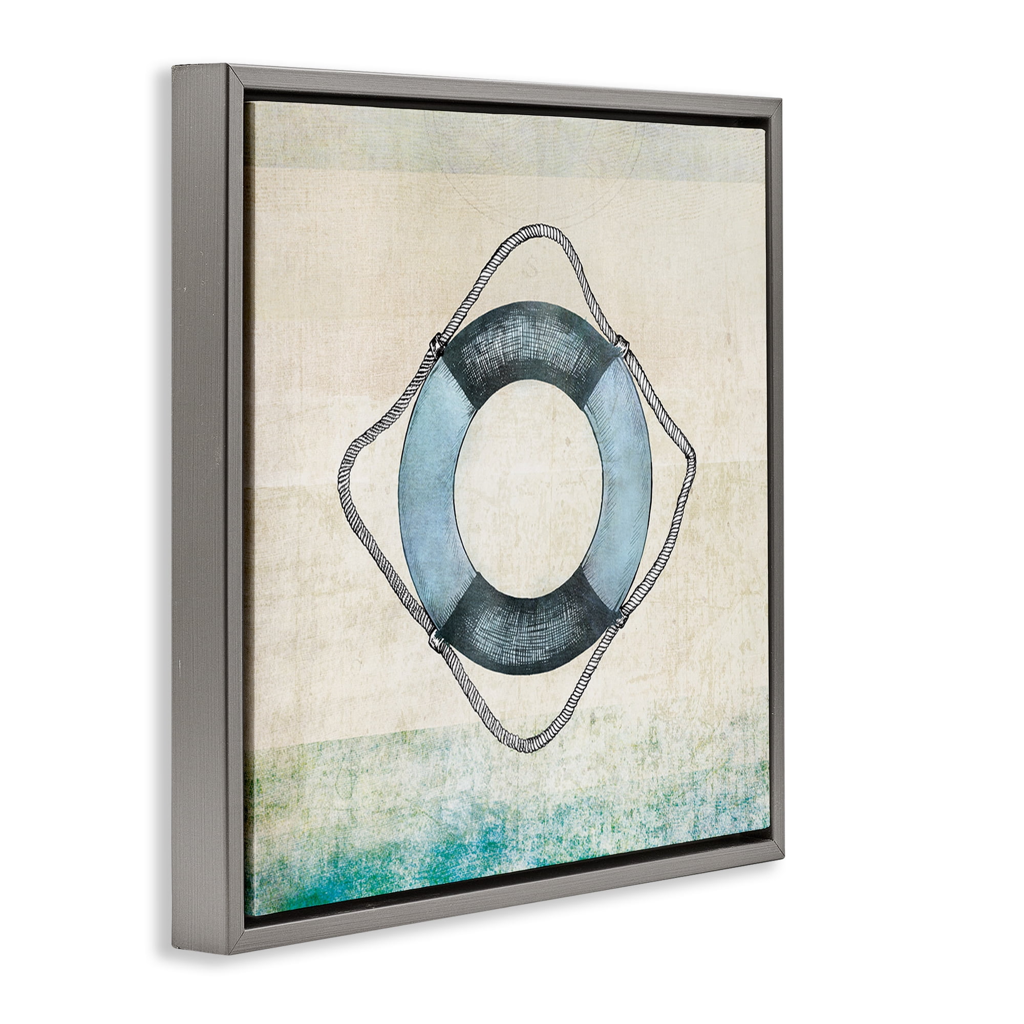 Stupell Industries Rustic Maritime Life Ring Nautical & Beach Painting Gray Floater Framed Canvas Art Print Wall Art, 18 x 18