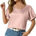 thumbnail image 1 of Top de manga corta de satén holgado para mujer, ideal para primavera/verano - Bolsillos, puños enrollados, estilo versátil - Tallas S-XL, ideal para la playa y los recados, 1 of 8