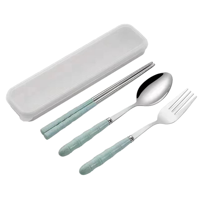 EDFBUYKRS Stainless Steel Portable Tableware Three Piece Students Outdoor Spoon Chopsticks Fork Set