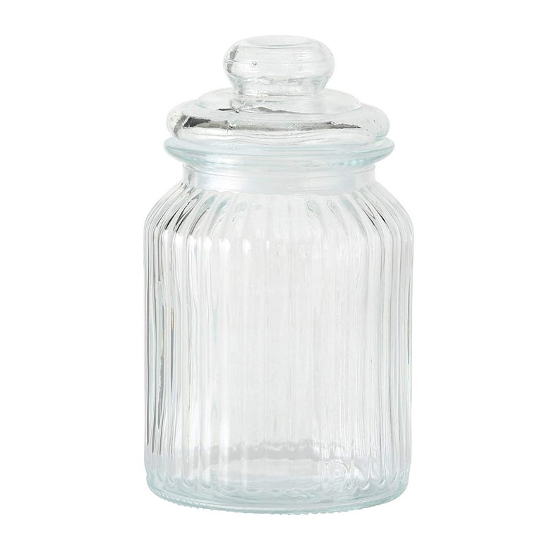 Iconic Ribbed and Knob Topped Clear Glass Kitchen Storage Jars, Set of 3,  Air Tight Seals, 9, 7 1/2 , and 6 Inches Tall