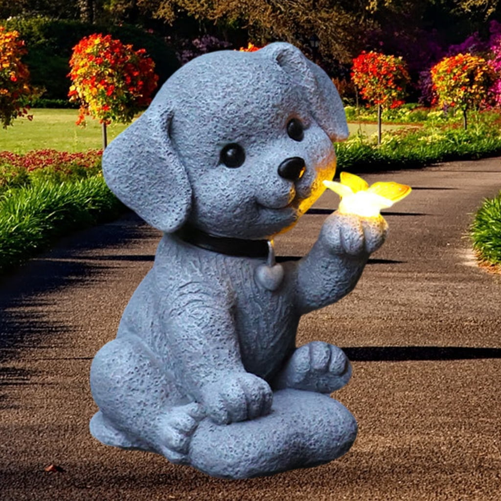 Solar Dogs Garden Statue Outsides Decorations Puppy Ornaments with Solar Lights Yard Art Birthday Gifts Funny Solar Dogs