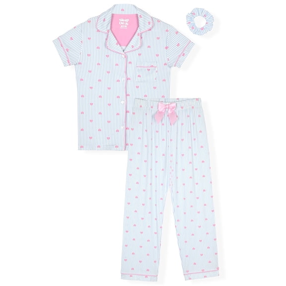 Sleep On It Girls Yummy Jersey Coat Front Pajama Short Set - Hearts, 4T