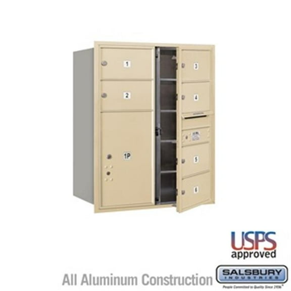 10 Door High Recessed Mounted 4C Horizontal Mailbox with 6 Doors and 2 Parcel Lockers in Sandstone with USPS Access - Front Loading