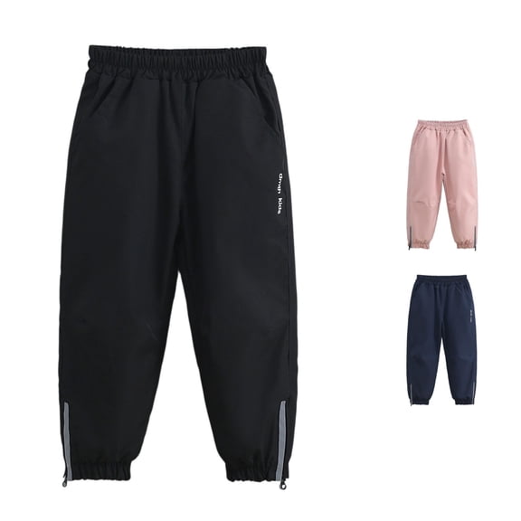 RUTAYY Girls Jogger Pants Letter Print Elastic Waist Pockets Zipper Detail Trousers Sporty Daily Wear Black