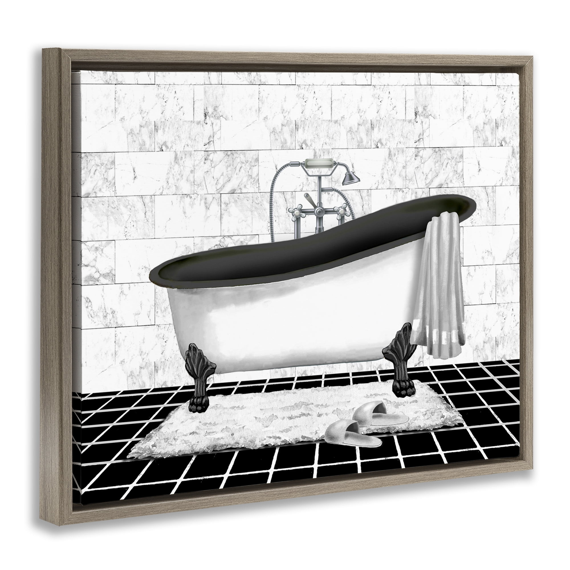 Stupell Industries Marble Pattern Bath Typography Painting Brown Floater Framed Canvas Art Print Wall Art, 21 x 17