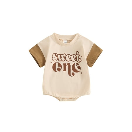 

ESASSALY Baby Boys Girls Romper Letter Print Short Sleeve Crew Neck Bodysuit