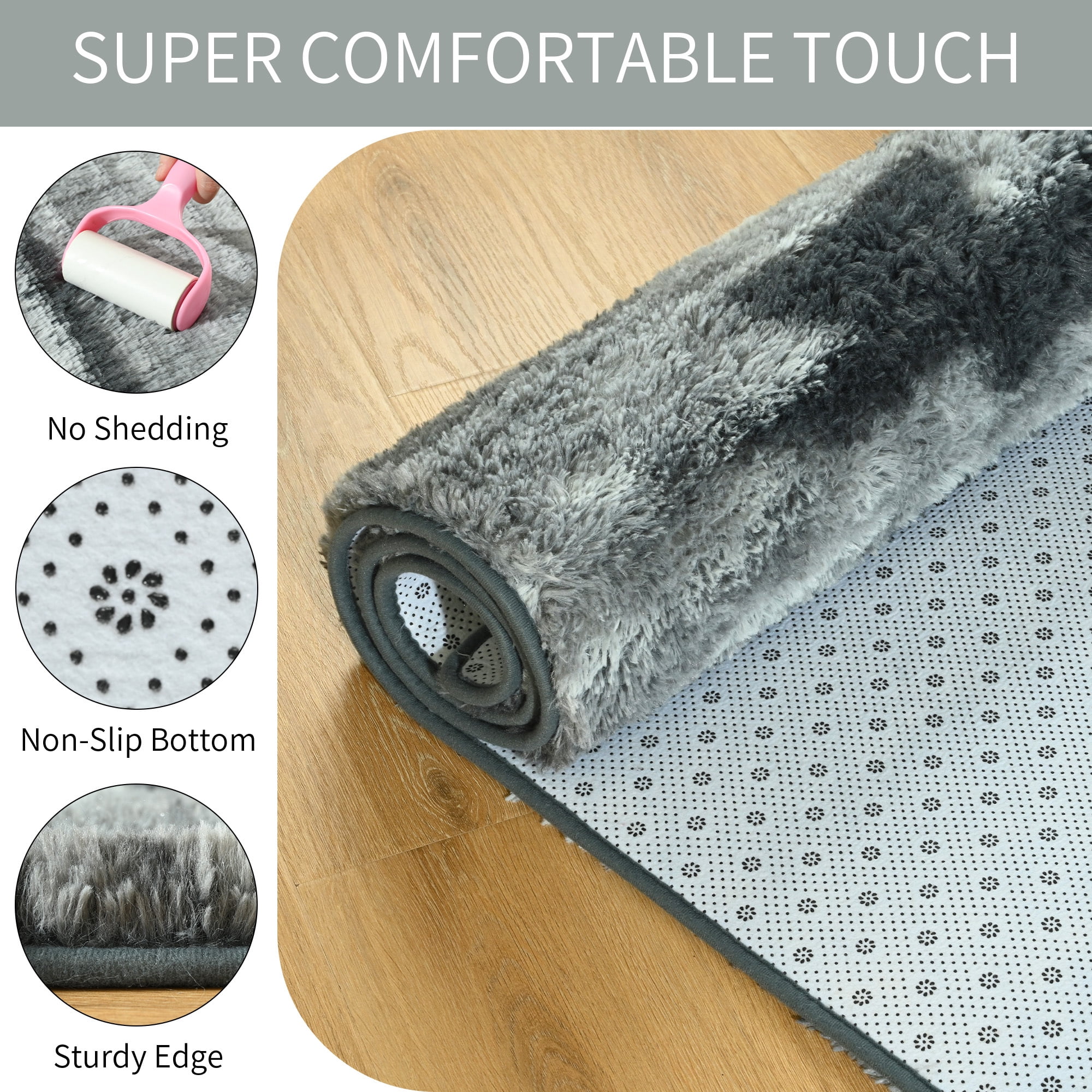 Arogan 4x6 Feet Area Rugs for Living Room Bedroom, Grey Soft Fluffy Shaggy Bedside Carpet, Machine Washable Indoor Floor Rug for Kids Home Decor Aesthetic