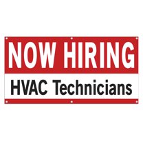 Now Hiring HVAC Technicians 13 oz Heavy Duty Vinyl Banner Technician Jobs Available Help Wanted Sign for Business Advertising Indoor/Outdoor Single-Sided with Metal Grommets (1.5x5 ft, Wh & Re & Bk)