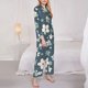 thumbnail image 3 of Balery Blue Flower Conjunto de Pijama con Estampado para Mujer, Conjunto de Dos Piezas con Manga Larga, Ropa de Dormir Suave con Bolsillos, Pijamas Cómodos-Large, 3 of 7