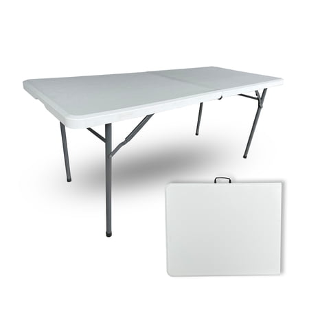 Heavy-Duty Folding Table, 6ft, Blow-Molded Resin, Portable and Sturdy Steel Legs, Indoor/Outdoor, 1000lbs Capacity