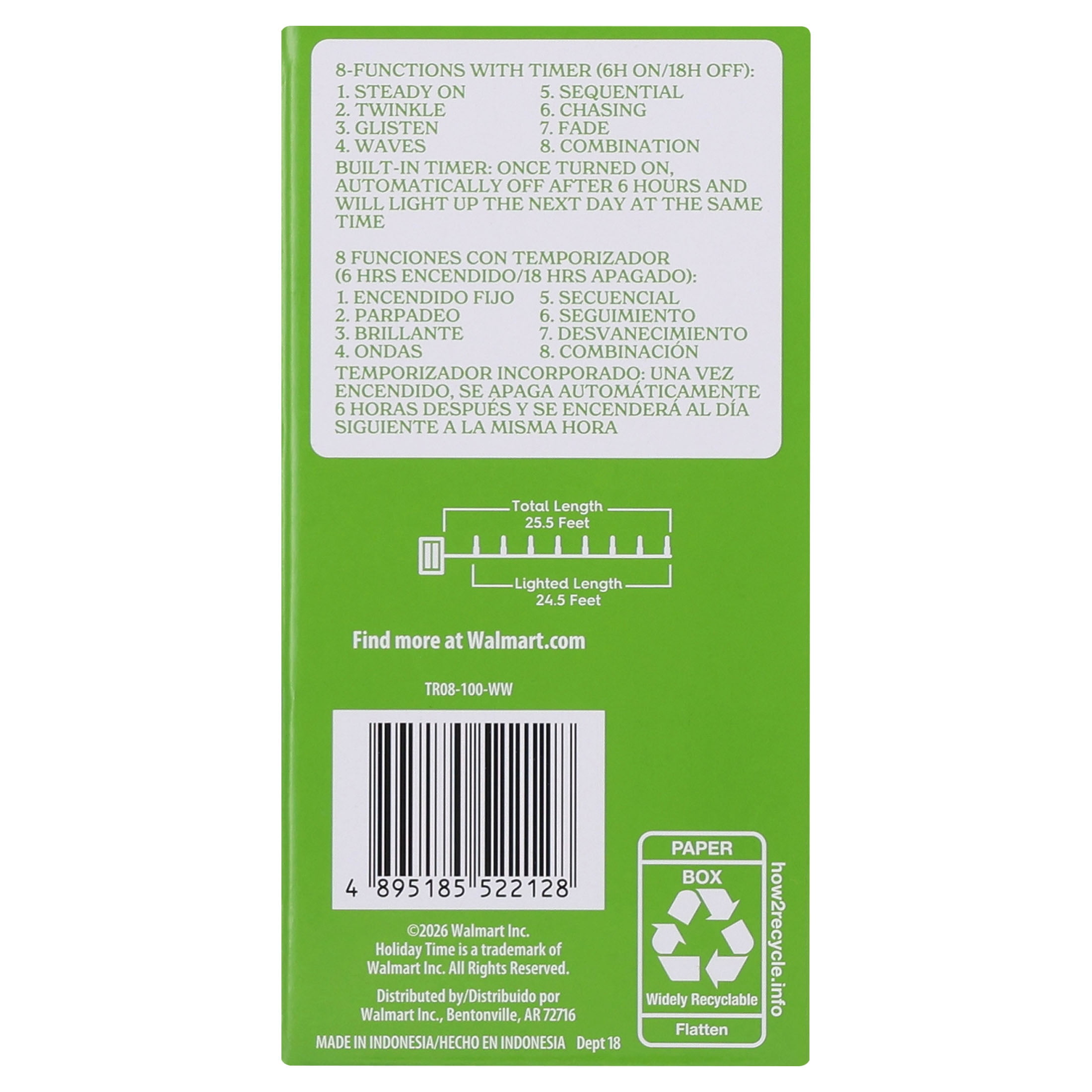 Indoor/Outdoor 100-Count Battery-Operated LED 8-Function Micro Christmas String Lights, Warm White, Green Wire, 24.5', by Holiday Time